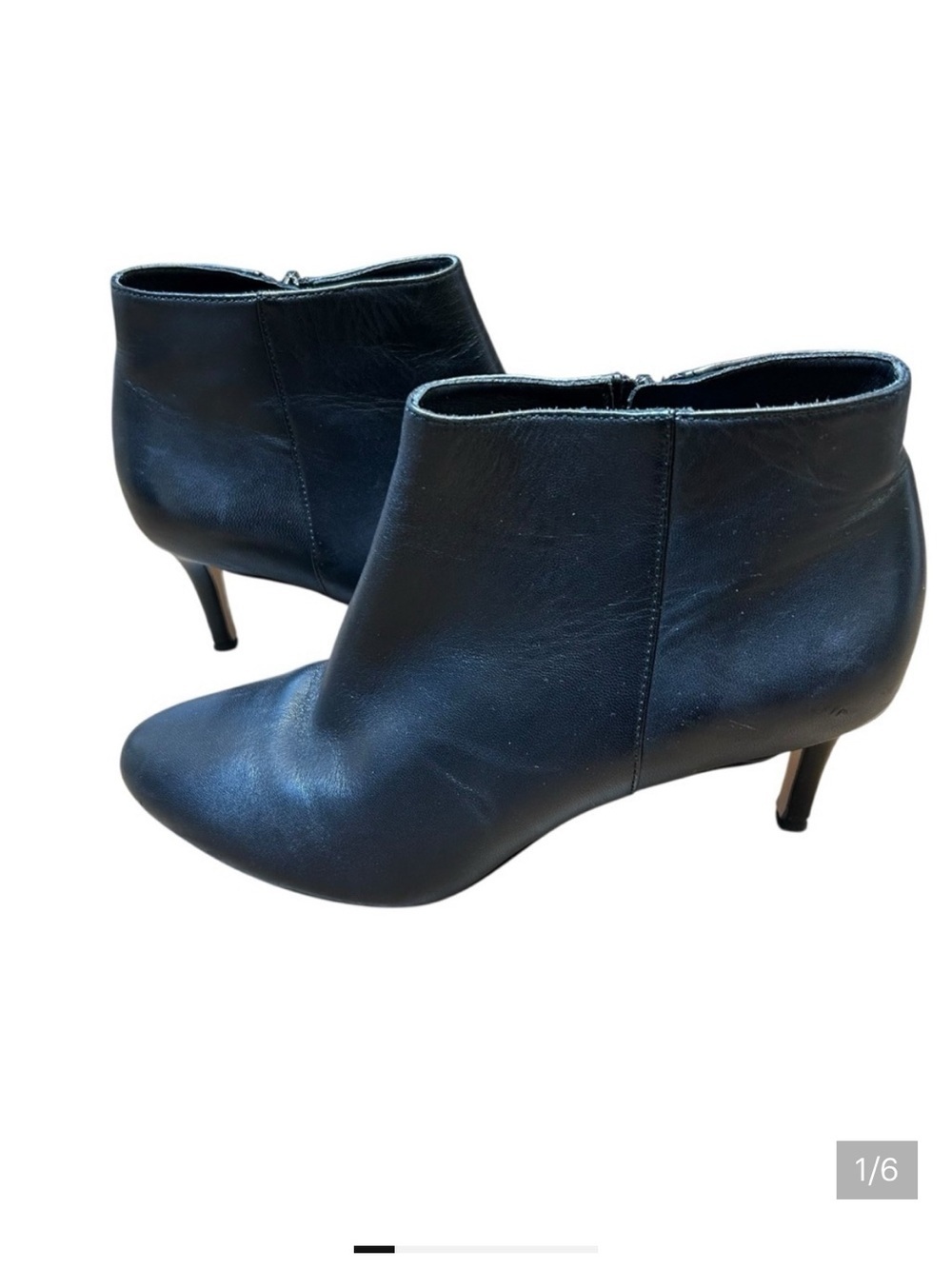 Via Spiga aurora black leather ankle stiletto booties size 37 US 7 side zip